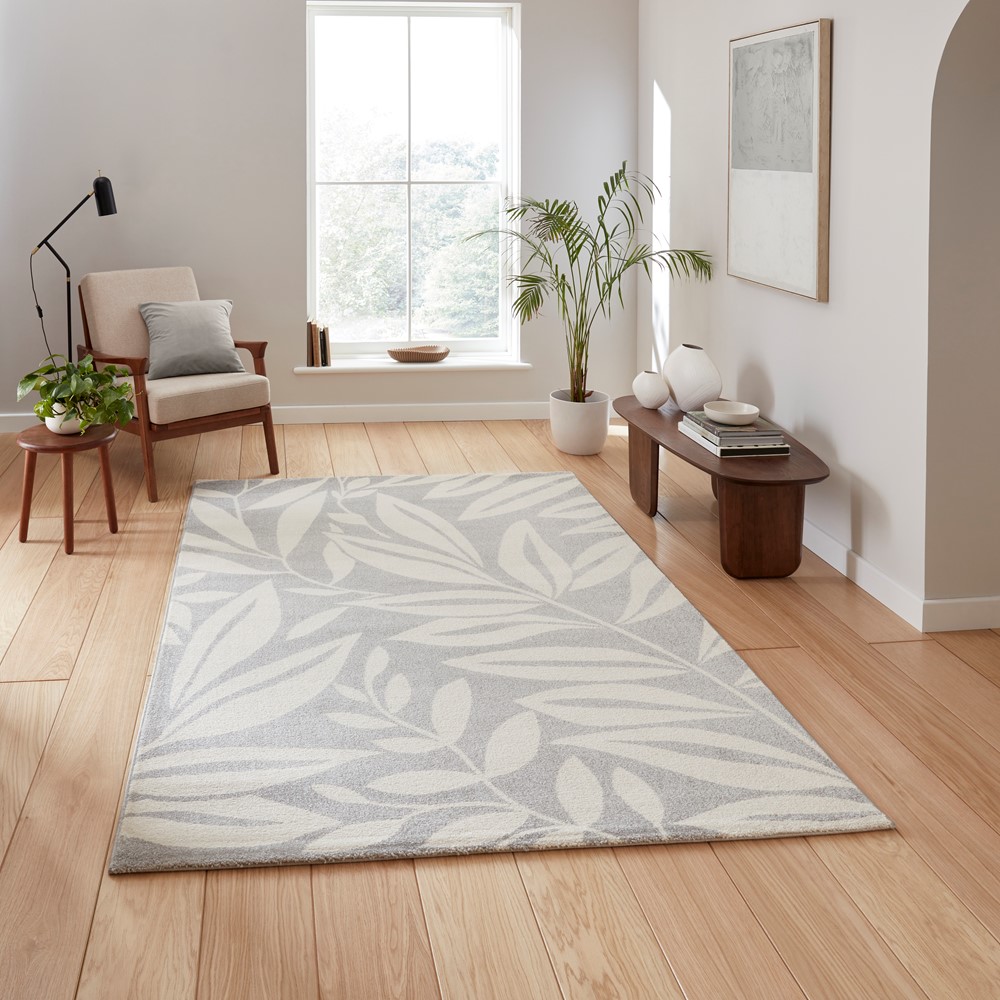 Sorral Leaves Modern Rugs by Catherine Lansfield in Grey